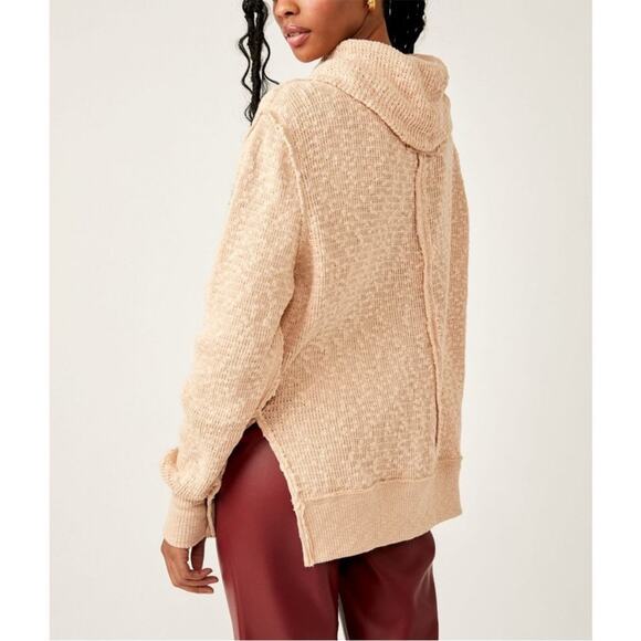 Free People We The Free Tommy Turtleneck Textured Sweater Toasted Almond Beige M - Picture 2 of 11